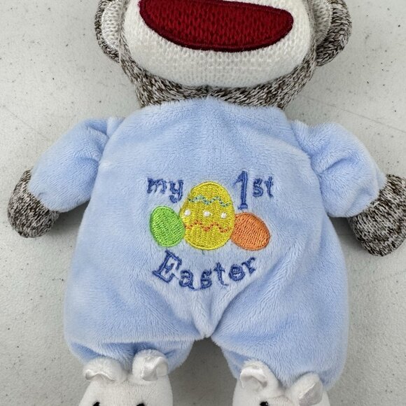 BABY STARTERS Plush Blue Sock Monkey Bunny Infant Security Lovey My 1st Easter - Picture 4 of 7